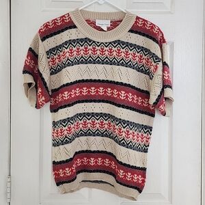 ​VTG Carriage Court Fair Isle Knit Short Sleeve Sweater Top - Size Medium